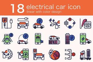 set of electrical ev car in minimal linear with color design vector