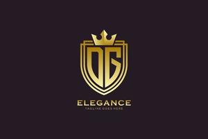 initial DG elegant luxury monogram logo or badge template with scrolls and royal crown - perfect for luxurious branding projects vector