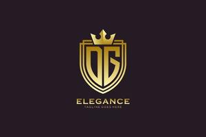 initial DG elegant luxury monogram logo or badge template with scrolls and royal crown - perfect for luxurious branding projects vector