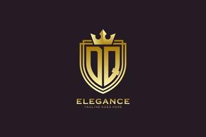 initial DQ elegant luxury monogram logo or badge template with scrolls and royal crown - perfect for luxurious branding projects vector