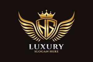 Luxury royal wing Letter HG crest Gold color Logo vector, Victory logo, crest logo, wing logo, vector logo template.