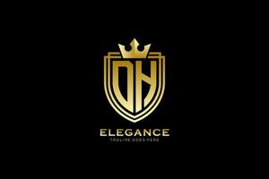 initial DH elegant luxury monogram logo or badge template with scrolls and royal crown - perfect for luxurious branding projects vector