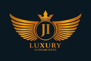 Luxury royal wing Letter JI crest Gold color Logo vector, Victory logo, crest logo, wing logo, vector logo template.