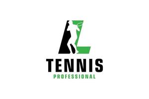 Letter L with Tennis player silhouette Logo Design. Vector Design Template Elements for Sport Team or Corporate Identity.