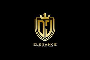 initial DJ elegant luxury monogram logo or badge template with scrolls and royal crown - perfect for luxurious branding projects vector