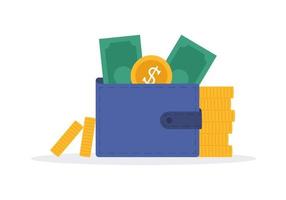 Colorful money wallet with banknotes and coins vector