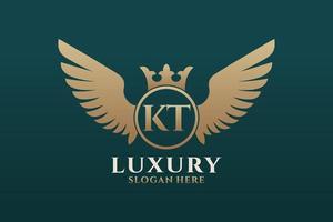 Luxury royal wing Letter KT crest Gold color Logo vector, Victory logo, crest logo, wing logo, vector logo template.