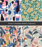 Vector nature themed illustration seamless repeat pattern 4 designs set