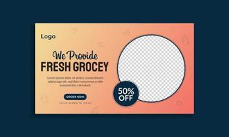 Fresh and healthy grocery web banner template layout vector