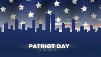 ilustración del día del patriota estadounidense. plantillas patrióticas para material de archivo. bandera americana, mensaje de vacaciones. nunca olvidaremos a las víctimas de los ataques terroristas del 11 de septiembre video