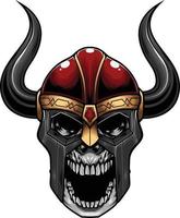 vector illustration of skull wearing viking helmet in vintage style