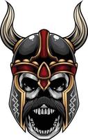 vector illustration of skull wearing viking helmet in vintage style
