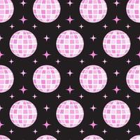 Pink groovy disco ball seamless pattern. Cute girly background in retro style. vector