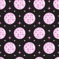 Pink groovy disco ball seamless pattern. Cute girly background in retro style. vector