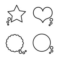 conjunto de colección de globos de burbujas de habla en blanco y negro simples en círculo, nube, estrella, forma de corazón, pensar, hablar, hablar, plantilla, arte, plano, diseño, vector, ilustración, marco de banner de cuadro de texto vector