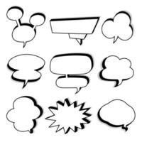 collection set of hand drawn 3D blank speech bubble balloon, think, speak, talk, text box banner, black and white color, flat design vector illustration