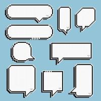 collection set of retro game 8 bit line pixel speech bubble balloon black and white color with shadow, flat design vector illustration