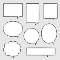 collection set of hand drawn blank speech bubble balloon, think, speak, talk, text box banner, black and white color, flat design vector illustration