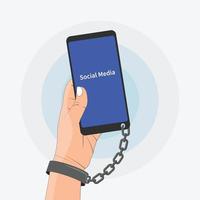 Hand Holding Mobile with Handcuffs, Social Media Addiction Concept Illustration vector