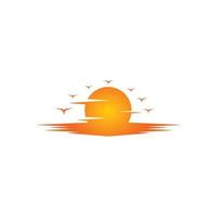 beautiful sunset logo design by the beach vector