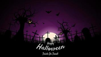 happy halloween background with pumpkin, bath, tombstone,spider and moon in silhouette style. vector illustration