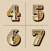 Vintage western numbers alphabet letters font design vector illustration Nubmer 4, 5, 6, 7