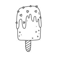 lindo helado con glaseado aislado sobre fondo blanco. comida dulce. ilustración vectorial dibujada a mano en estilo garabato. perfecto para varios diseños, tarjetas, decoraciones, logo, menú. vector