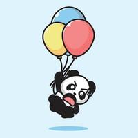 lindo panda volando con globo vector