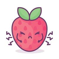 fresa kawaii con cara, corazones y destellos con letras de texto baya linda. ilustración divertida del juego de palabras de frutas, vector