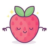 fresa kawaii con cara, corazones y destellos con letras de texto baya linda. ilustración divertida del juego de palabras de frutas, vector