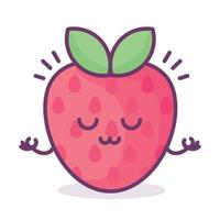 fresa kawaii con cara, corazones y destellos con letras de texto baya linda. ilustración divertida del juego de palabras de frutas, vector