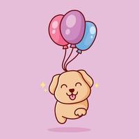 Dog flying with a balloon vector