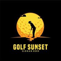 puesta de sol de golf en el diseño del logotipo de la luna vector