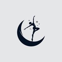 Contemporary Dancing girl outline and the moon vector