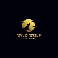 Silhouette of the wild wolf logo design vector