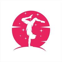 Young gymnast woman dance with ribbon logo vector