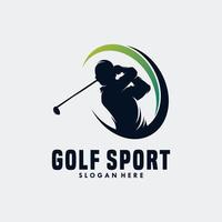 plantilla de vector de diseño de logotipo de jugador de golf. club de golf de oro de lujo de élite