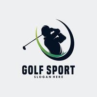 plantilla de vector de diseño de logotipo de jugador de golf. club de golf de oro de lujo de élite