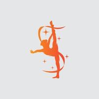 joven gimnasta mujer baila con el logo de la cinta vector