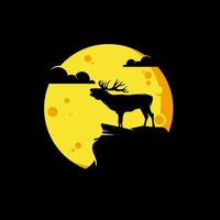 Silhouette of the deer in the moon logo design vector