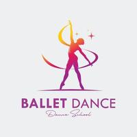 Young gymnast woman dance with ribbon logo vector