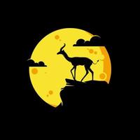 Silhouette of the deer in the moon logo design vector