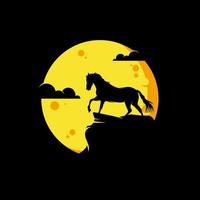 Silhouette of the horse in the moon logo design