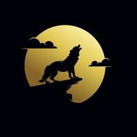 wild wolf in the moon logo design vector