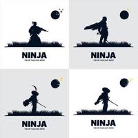conjunto de logotipo de espada ninja de Japón vector