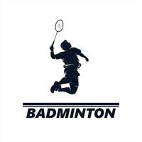 jump smash badminton silhouette logo vector