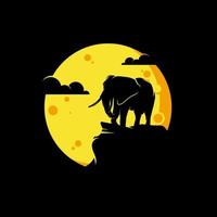 Silhouette of the elephant in the moon logo design vector