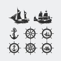 elementos náuticos para etiquetas antiguas. etiqueta de ancla, insignia náutica, barco náutico, ilustración de barco de insignia náutica vector