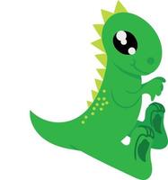 Cute green dinosaur sits on white background. Design element for use in design of clothing menu sites posters. Vector illustration