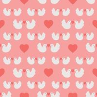 Concept of seamless wedding pattern. Repeating penguins with hearts on pink background. Vector illustration. Design element